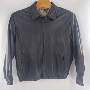 Vintage 1990s Men`s Nautica Black Leather Jacket Size 48